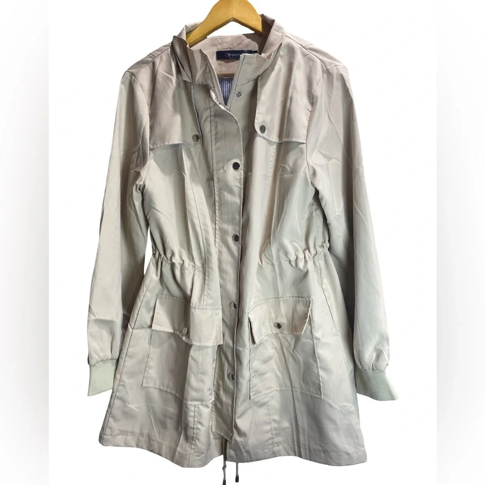Women’s Blogger Love Long Lightweight Jacket Tan Utility Raincoat‎ Style Medium - Picture 5 of 10